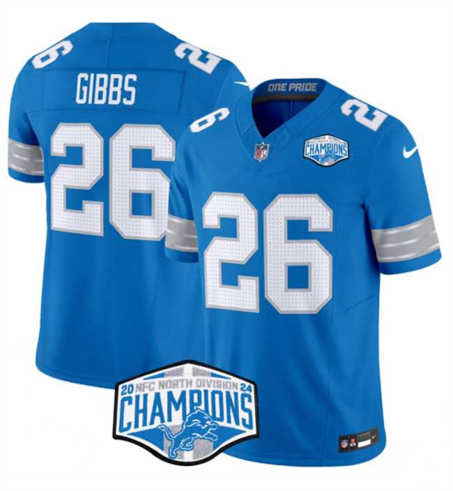 Men%27s Detroit Lions #26 Jahmyr Gibbs Blue 2024 NFC North Champions F.U.S.E. Vapor Limited Stitched Jersey->detroit lions->NFL Jersey